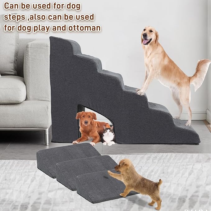 6 Steps Dog Stairs & Steps Ramps for High Beds 30 inches High Tall, LitaiL 6 Step Pet Stairs Steps for Small Large Dogs, Non-Slip Dog Ramps with 3 Pack Ramps for Staircase