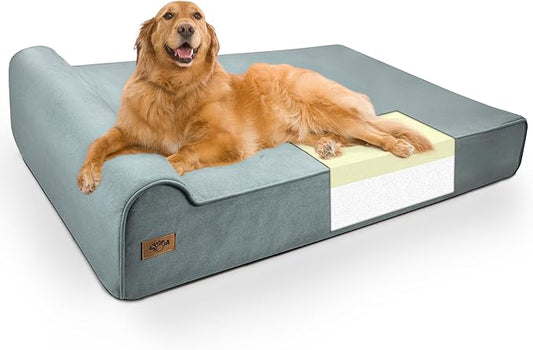 Sytopia XXL Memory Foam Dog Bed, 7 Inch Thick Extra Large Orthopedic Couch for Senior Dogs Over 100 Pounds, Water Resistant and Washable Cover, Liner, Light Blue