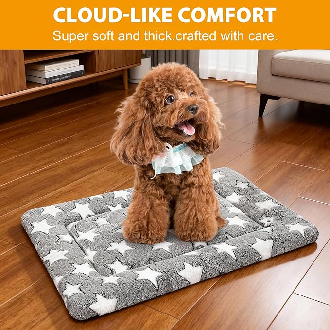 Washable Dog Bed Plush Orthopedic Outdoor Crate Mat with Non-Slip Bottom,Luxe Soft Kennel Pad for Pets, Cozy Cage Cushion & Pet Sleeping Mattress Large Sized,Medium,Small Dogs,18 x 14 inch,Gray