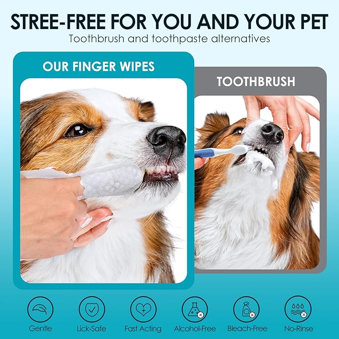Pet Finger Wipes for Dogs & Cats, Gentle Dental Cleaning Wipes, Dog Finger Toothbrush Wipes, Helps Remove Plaque & Tartar, Fresh Breath Care (50 PCS)