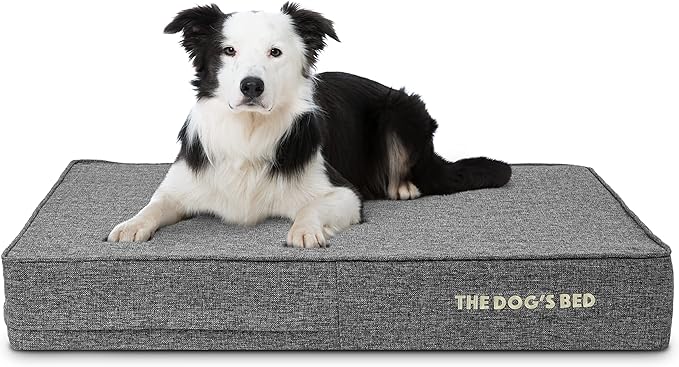 The Dog’s Bed Orthopedic Memory Foam Dog Bed, Large Grey Linen, Pain Relief for Arthritis, Hip & Elbow Dysplasia, Post Surgery, Lameness, Supportive, Waterproof Washable Cover, Veterinary Approved