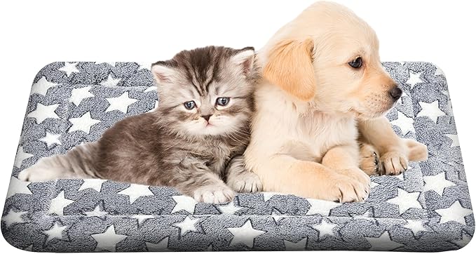 Washable Dog Bed Plush Orthopedic Outdoor Crate Mat with Non-Slip Bottom,Luxe Soft Kennel Pad for Pets, Cozy Cage Cushion & Pet Sleeping Mattress Large Sized,Medium,Small Dogs,24 x 18 inch,Gray