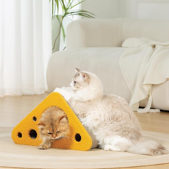 360° Reversible Cat Scratching Post, Cat Scratchers Indoor Cats, Premium Cardboard Cat Scratching Board with Cute Cheese Design and Multiple Scratching Angles, Large