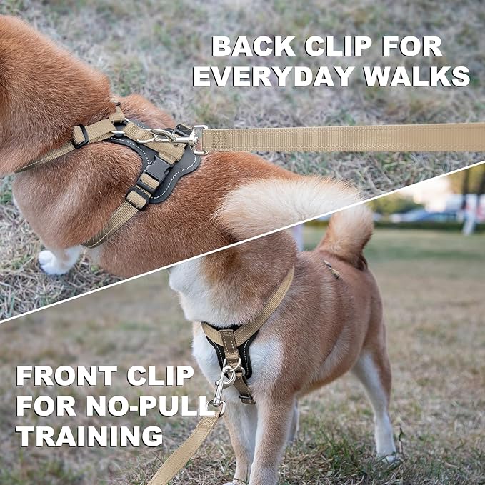 Plutus Pet Adjustable No Pull Dog Harness with Leather Accents, Heavy Duty Reflective Nylon Vest for Training, Hiking, Easy Walk Harness for Small, Medium, Large Dogs (Beige, S)