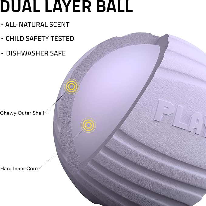 Playology Dog Toys | Dual Layer Ball Durable Chew Toy for Aggressive Chewers | Medium Lamb Scented Toy - Easy to Clean and Made from Non Toxic Materials