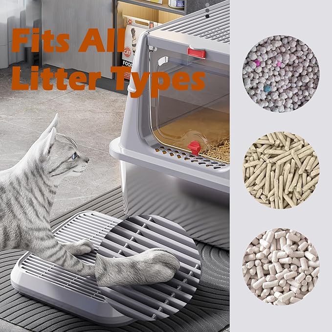 SpaceTime Elevated Cat Litter Mat for Litter Box,Trapping Litter Ramp/Steps for Floor Indoor,Washable Easy Cleaning Cat Pad with Filter Function,Suitable for Kitty & Senior Cats (Light Grey)