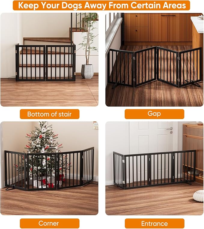 Black 37-74" Dog Gate Foldable Dog Gates for Doorways Stairs House Freestanding Pet Gate Puppy Barries 24 inches Tall