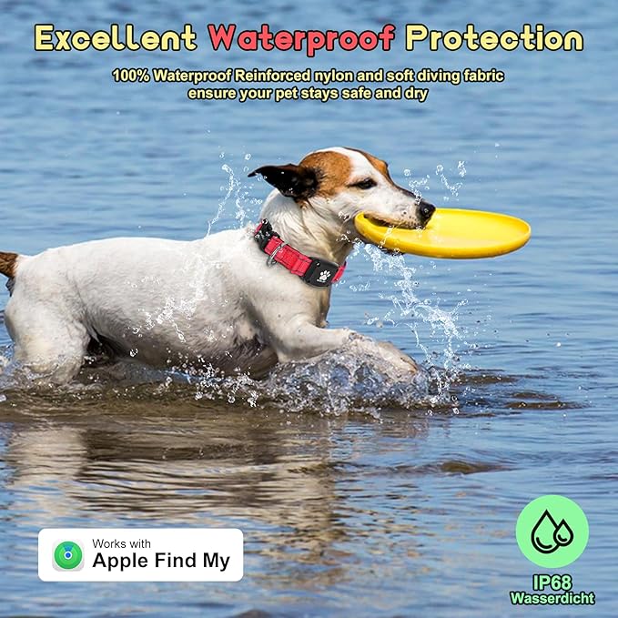 GPS Dog Collar Tracker 2-in-1,Reflective Waterproof Pet Collar,iOS-Only,No Monthly Fees,Unlimited Range,Ideal for Dog Tracking pet Tracker,for Small Dogs(S (12.6"-16.5" Width:0.98"), Red)