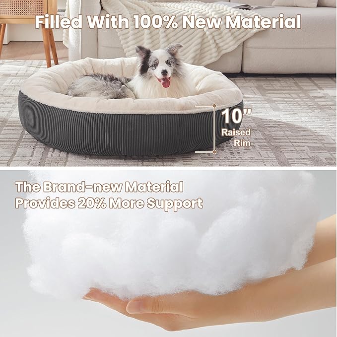45 inches Donut Dog Bed for Extra Large Dogs,Calming Round Pet Bed with Removable & Washable Cover, Plush Faux Fur & Corduroy, Fits up to 100 lbs Pets(Dark Grey,XL)