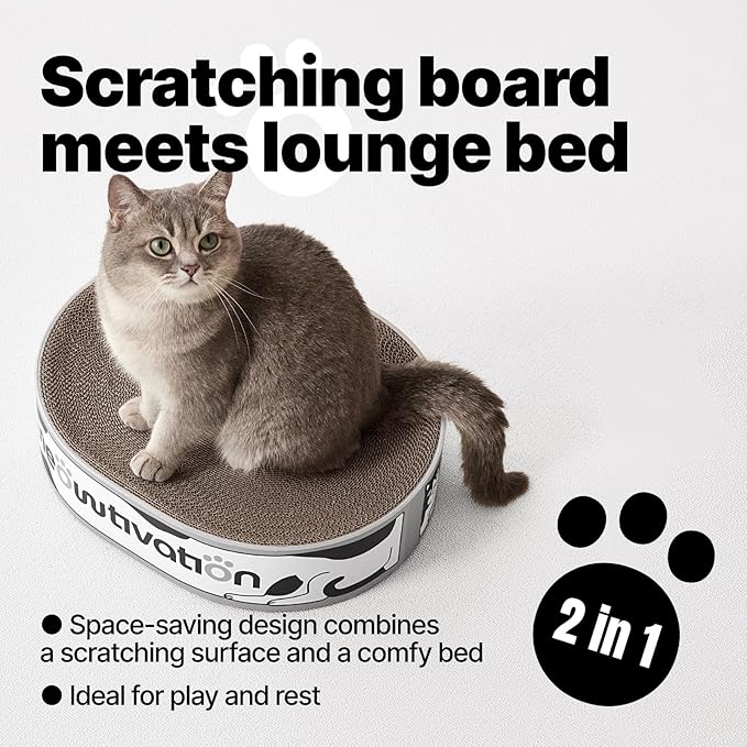 Cat Scratcher Bed – 16.5" x 13" Premium Scratch Lounge Bed Made from Recycled Corrugated Cardboard, Oval Cat Couch with Natural Catnip for Indoor Cats, Scratching Bed for Kitty, Protect Furniture