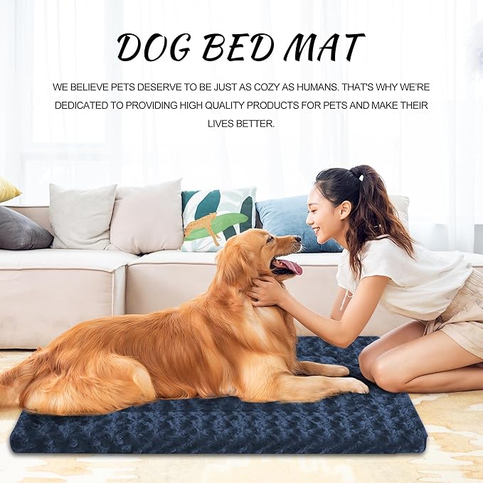 Washable Dog Bed Plush Orthopedic Outdoor Crate Mat with Non-Slip Bottom,Luxe Soft Kennel Pad for Pets, Cozy Cage Cushion & Pet Sleeping Mattress Large Sized,Medium,Small Dogs,30 x 20 inch,Blue