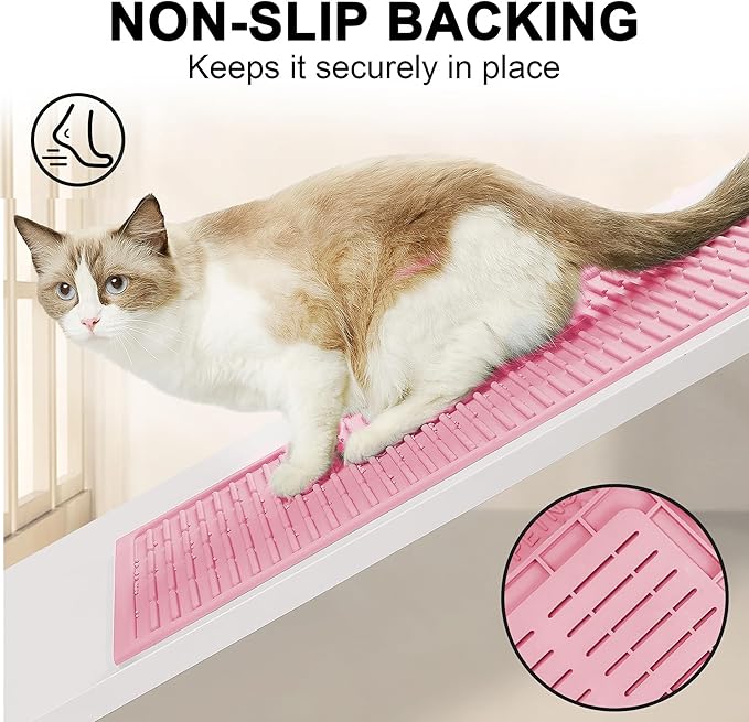 PetNova Extra Large Litter Mat: XL 39"x29" Silicone Waterproof Groove Design Litter Trapping Mat Easy to Clean for Multiple-Cats - Jumbo Non-Slip Cat Box Rug for Floor (Pink)