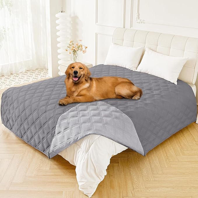 Smiry Waterproof Dog Bed Cover Blanket 82x102, Soft Reversible Pet Blanket, Washable Leakproof Cats Dogs Couch Cover for Sofa, Couch, Furniture, Lattice, Grey/Light Grey