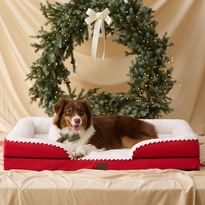 Bedsure Orthopedic Dog Beds Large Sized Dog - Washable Large Dog Cat Bed Waterproof, Comfort Dogs Couch Sofa with Washable Removable Cover, Pet Bed with Nonskid Bottom, Red, 35"