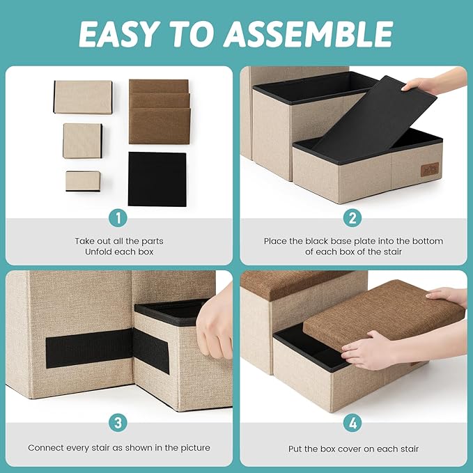 Dog Stairs with Storage, 3-Step Wider Sturdy Dog Steps for Small/Medium/Large Dogs and Older Cats, Folding Doggie Ramp for Bed/Couch/Car Hold Up to 180 lbs (16.7" H, Brown)