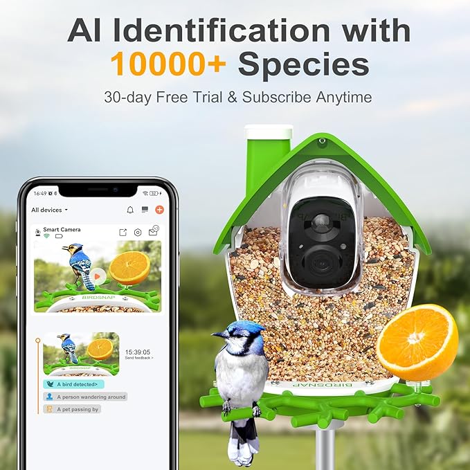 birdsnap® MON - Bird Feeder with Camera, 2K Detachable Video Bird Feeder Live with 32GB Card Fruit Fork, AI Identify Feather Species, Auto Record in Backyard, Ideal Gift for Birds Lover