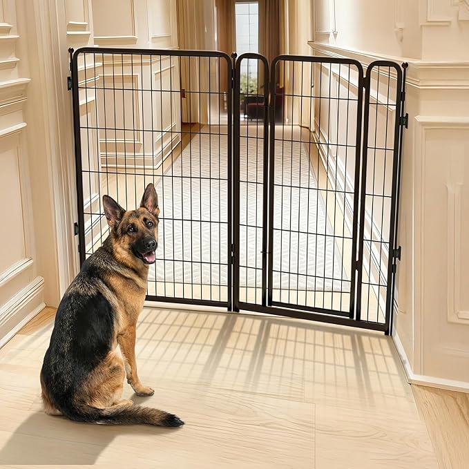 FXW Dog Gate Extra Wide Designed for Indoor Use, Adjustable Width Up to 55-inch Wide (45" H 2 Wire Panels for Large Dogs), Black