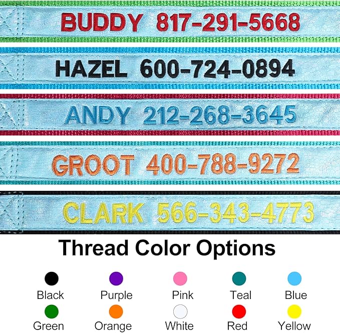 Personalized Reflective Dog Collars, Custom Glowing Luminous ID Collar Embroidered Name and Phone Number 4 Adjustable Sizes X-Small Small Medium Large for Boy and Girl Dogs (Fluorescent Glow)