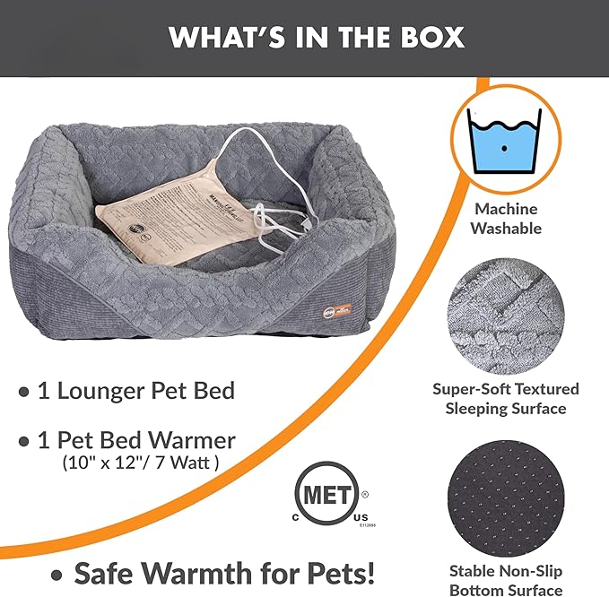 K&H Pet Products Thermo-Pet Lounge Sleeper Indoor Heated Pet Bed for Dogs & Cats, Bolstered Warm Calming Pillow Bed for Multiple or Large Cats, Machine Washable, Safety Listed - Medium 30.5 X 24.5in