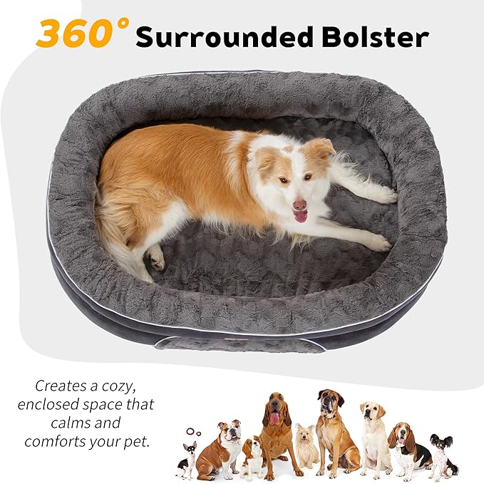 Orthopedic Dog Bed Couch for Large Sized Pets with Egg Foam Support, Four-Sided Bolster Cushions, Soft Tear-Resistant Fabric, and Removable Machine Washable Plush Cover