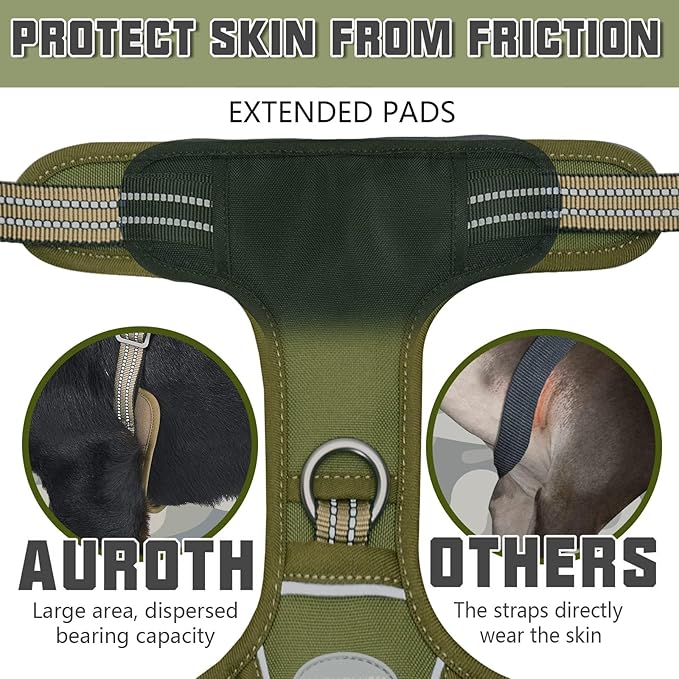 AUROTH Tactical Dog Harness for Large Dogs No Pull Adjustable Pet Harness Reflective K9 Working Training Easy Control Pet Vest Military Service Dog Harnesses