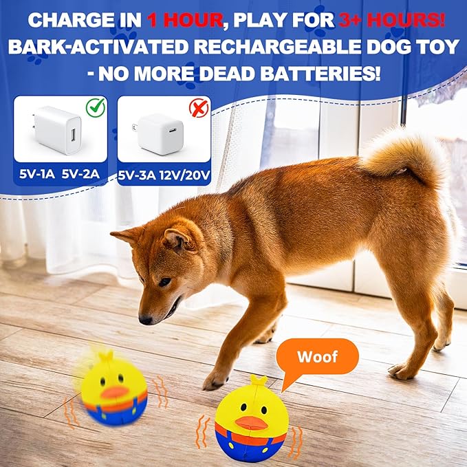 Interactive Dog Toys, Responds to Barks, Nudges & Paws, Keep Them Busy for Hours! Rechargeable Hard-Wearing Oxford Fabric Self-Play Puppy Toy with Motion/Sound Feedback, Dog Indoor-Play Toy
