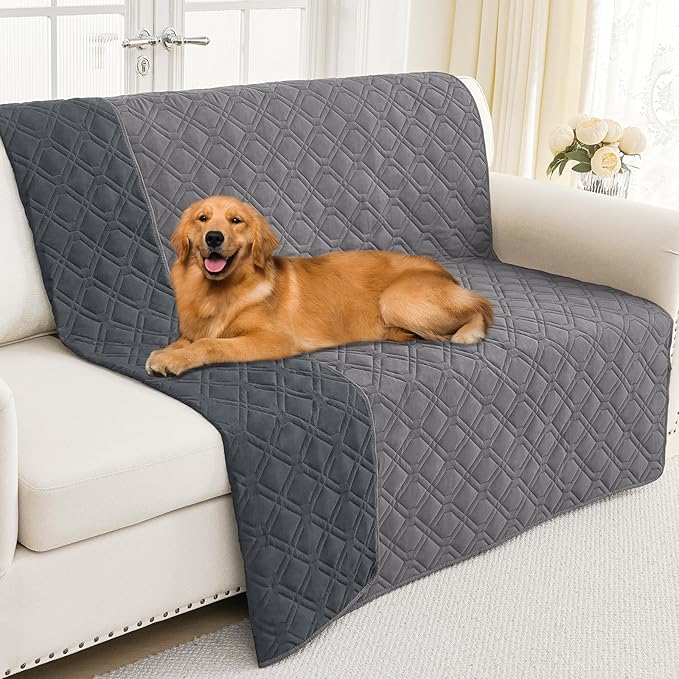 Smiry Waterproof Dog Blanket, 68x82 Inch Soft Pet Bed Cover Reversible, Washable Sofa Couch Furniture Protector for Small Medium Large Dog Puppy Cat, Geometric, Grey/Dark Grey