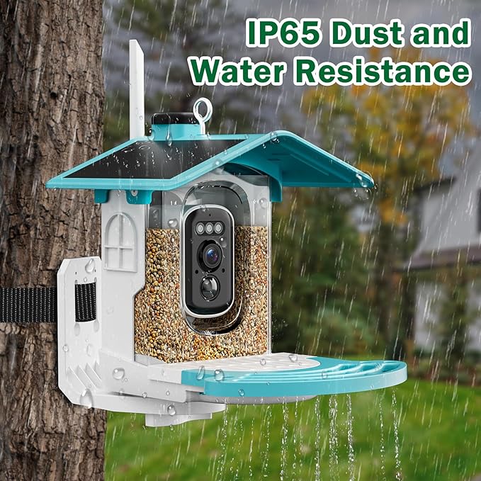 Smart Bird Feeder with Camera Solar Powered - AI Bird Identification, 2K HD Video Live Stream Camera, 3MP Photos, 2.9in Focus, Gifts for Mom Dad Birdlovers, Blue