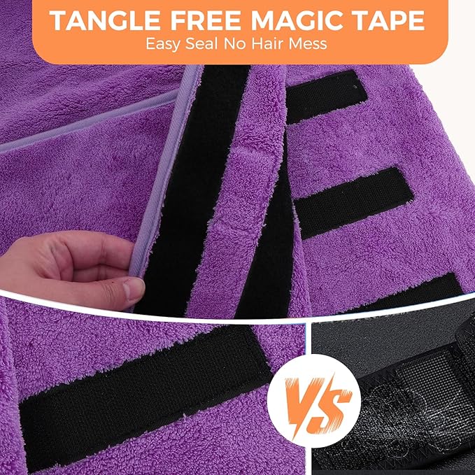 Mihachi Dog Bathrobe Towel Wrap Fast Drying with Drying Gloves Set, Super Absorbent Coral Fleece Dog Drying Coat Bath Robe for Puppy, Medium & Large Dogs, Adjustable Collar & Belly Strap, Purple M