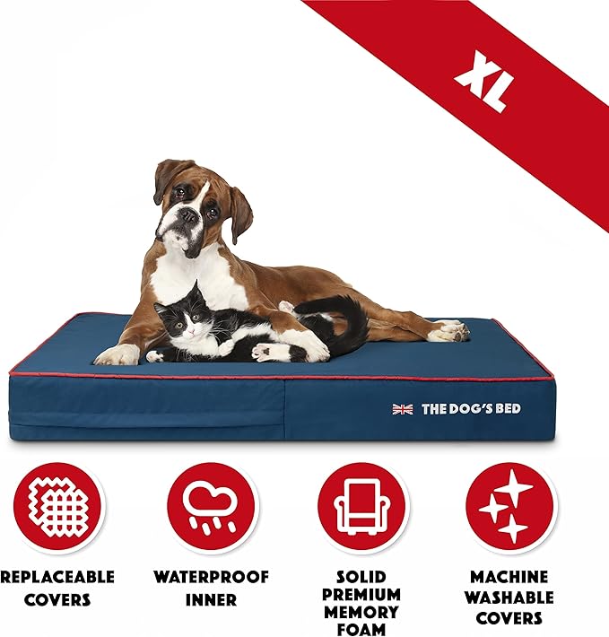 The Dog’s Bed Orthopedic Memory Foam Dog Bed, XL Blue Oxford with Red Trim UK Flag, Pain Relief for Arthritis, Hip & Elbow Dysplasia, Post Surgery Supportive, Waterproof Washable, Veterinary Approved