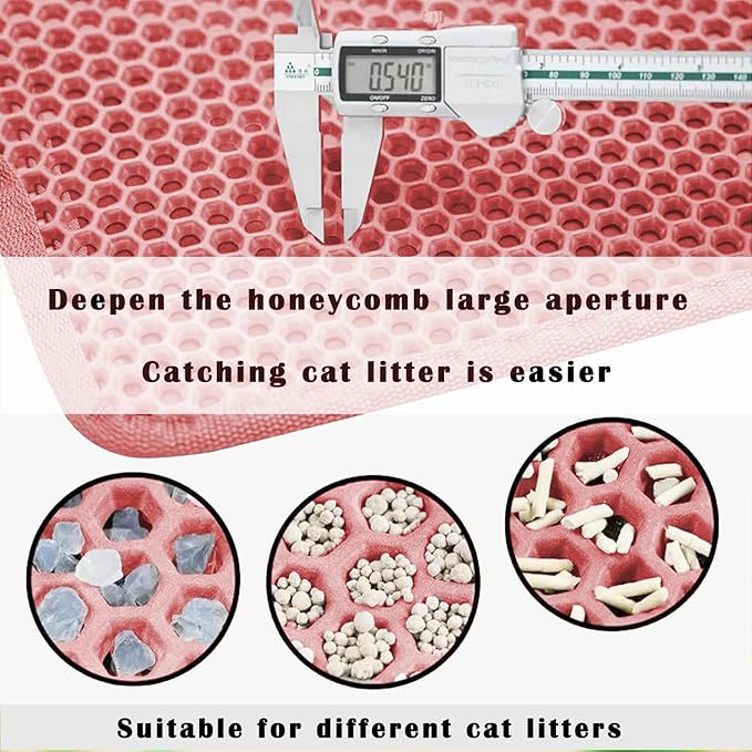 HCY&WLD Cat Litter Mat, Honeycomb Double Layer Cat Litter Trapping Mat, Waterproof Urine Proof Non-Slip, Scatter Control, Less Waste, Easier to Clean (Pink, 45" X 26")