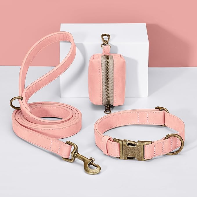 Didog Soft PU Leather Dog Collar, Stylish Quick Released Dog Collar for Large Dogs, Easy Clean Adjustable Pet Collar for Daily Walking, Pink, L Fit 15-23" Neck