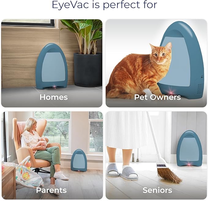 EyeVac Home Touchless Vacuum Automatic Dustpan - Great for Sweeping Pet Hair Food Dirt Kitchen - Fast & Powerful, No More Bending Down, Bagless, Corded, 1000 Watt (Serene Blue - Limited Edition)