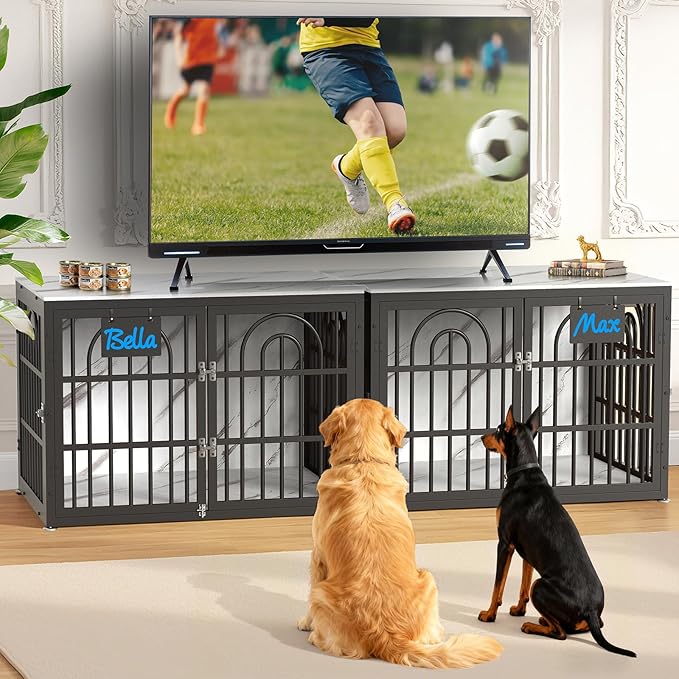 42" Dog Crate Furniture, Heavy Duty Dog Crates, Dog Kennel Furniture Indoor for Large Dog as TV Stand, Wooden Cage End Table for Indoor Decoration, Name Tag Escape-Proof Locks & Double Door