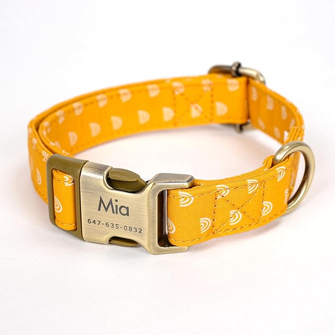 Personalized Dog Collar with Name and Phone Number Engraved,Adjustable Custom Puppy Collar,Organic Cotton Pet Collar for Small Medium Large Boy Girl Dogs