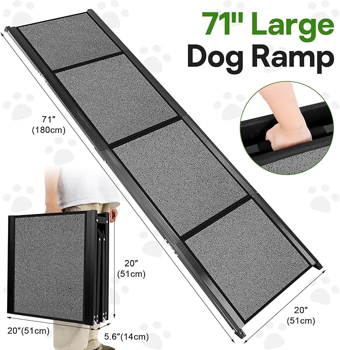 Dog Ramp for Car Truck 71''X20'', Folding Pet Stair Ramps for SUV Large Dog, Portable Pet Steps with Non-Slip Rug Surface, Up to 300LBS, Dog Car Ramp for Bed Couch Outdoor
