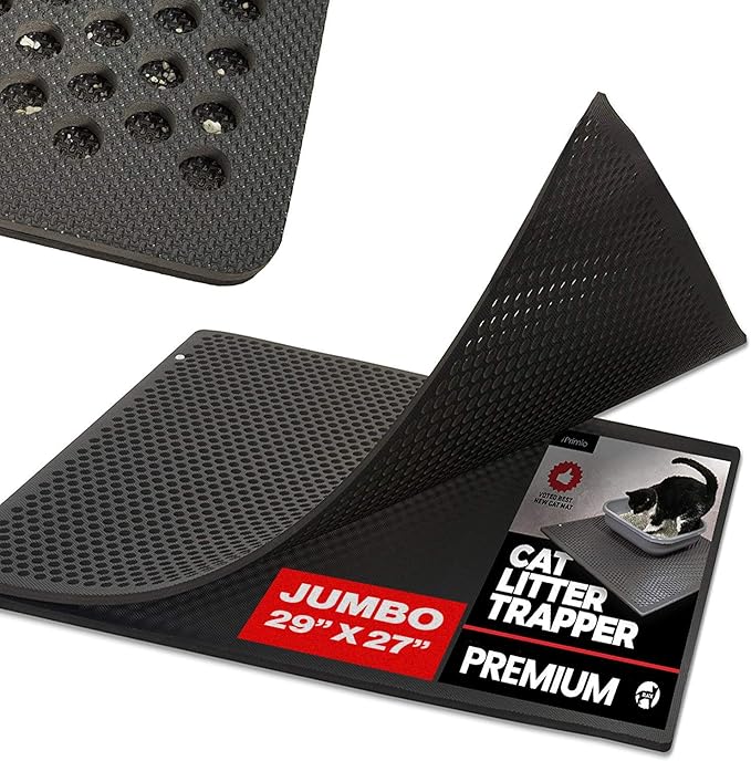 iPrimio Jumbo Cat Kitty Litter Box Trapper Mat 29x27 - Kitty Litter Mat - Mat Rug Traps and Catches Litter Through Large Holes, Multi-Layer Bottom Repels Urine, Perfect for Messy Cats