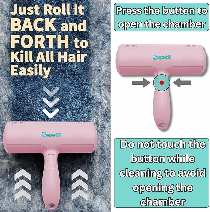 Pet Hair Remover Roller – Reusable Self-Cleaning Fur Removal Tool for Dogs & Cats – Ergonomic & Eco-Friendly Lint Roller for Couch, Carpet, Bed, Car Seat & More (Pink)