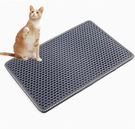 Cat Litter Mat, Kitty Litter Trapping Mat, Double Layer Mats with MiLi Shape Scratching design, Urine Waterproof, Easy Clean, Scatter Control 21'' x 14'' (Grey) (MSD)
