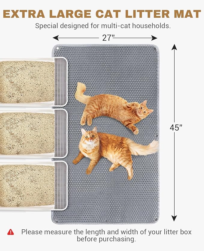Fostanfly Cat Litter Mat - Extra Large XL 45"x 27" Cat Litter Trapping Mat, Machine Washable Double Layer Design, Urine & Waterproof for Kitty- Easy Clean for Floor