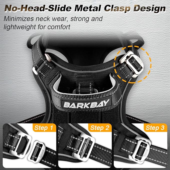 BARKBAY Service Dog Vest Tactical Dog Harness Medium Large Sized Dog Tags Personalized No Pull Adjustable Harness Reflective K9 Working Training Easy Control Military Molle System(Black,XL)
