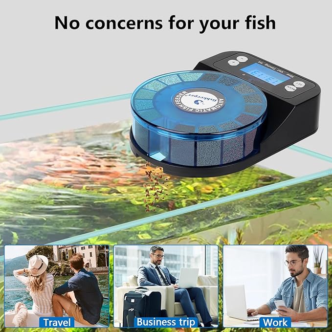 fishkeeper Automatic Fish Feeder for Aquarium - 2025 Upgraded Rechargeable and Precision Fish Feeder Auto Dispenser for Betta Fish & Turtle, Moisture & Proof Vacation Self Feeding(Memory Function)