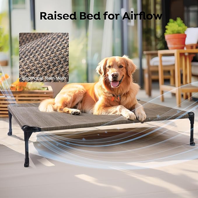 Veehoo 2 Pack Raised Dog Bed, Cooling Elevated Portable Cot with Washable & Breathable Mesh, No-Slip Feet, Durable for Large Dogs, 42" x 30", Brown