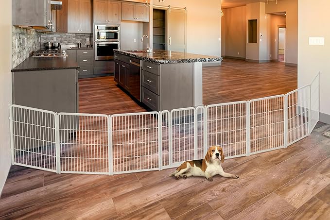 FXW Dog Gate Extra Wide Designed for Indoor Use, Adjustable Width Up to 219-inch Wide (32" H 8 Wire Panels for Small and Medium Dogs), White
