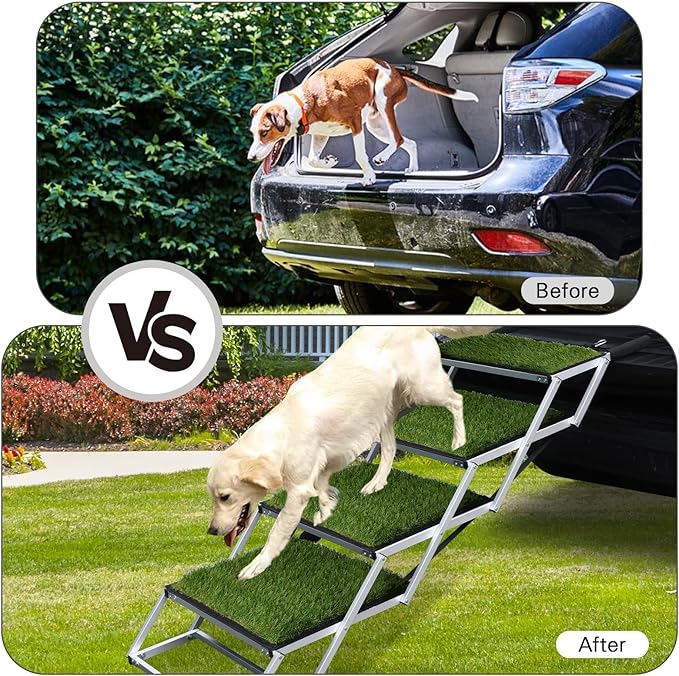 DGSL Dog Ramp for Car, Extra Wide 4 Steps Dog Stairs for Truck, Folding Steps for Dogs with Non-Slip Surface, Pet Loader Dog Steps for Large Dog, SUV, Side Door and Bed (Green, 20In-4 Steps)