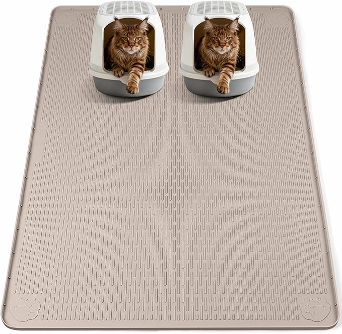 Cat Litter Mat, XL Extra Large 57" x 40" Silicone Mat Litter Trapping Mat for Scatter Control, Soft on Kitty Paws, Easy to Clean (Khaki)