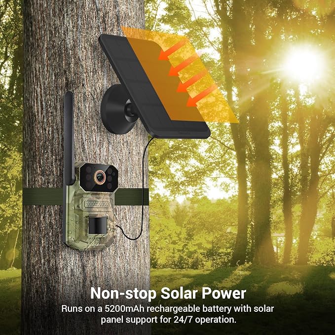 1080p 4G LTE Cellular Camera with Solar Panel, Smart AI Motion Detection, 2-Way Audio, Crisp Night Vision, Cloud Storage, Outdoor Surveillance Security Cam
