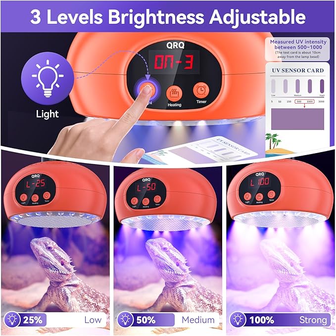 QRQ Chicken Coop Heater 200W-350W-500W Adjustment Chicken Heater with UVA UVB Ligh 3-6-9-12H Timer, Chicken House Dog House Greenhouse H-Eater Outdoor,for Dog Cats Reptile Bird (Orange)