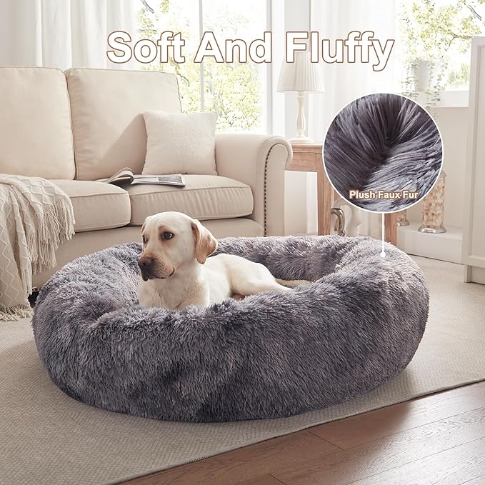 45 inches Donut Dog Bed for Extra Large Dogs,Calming Fluffy Round Jumbo Pet Bed with Removable & Washable Cover, Fits up to 120 lbs Pets (Tie-dye Grey,XL)