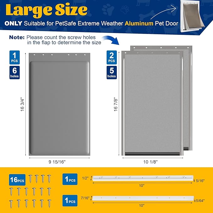 3-Flap Large Dog Door Replacement Insulated Flap with Clamp, Back Plate and Screws, Compatible with Large PetSafe Extreme Weather Aluminum Pet Door, PAC11-11039 10 1/8" X 16 7/8" (Smoky Translucent)